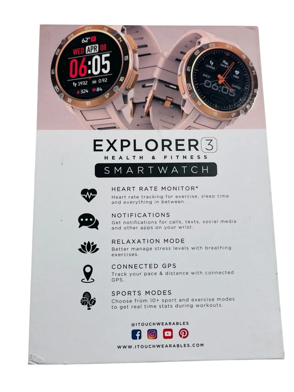 iTOUCH Explorer 3 Smartwatch Fitness Tracker Rose Gold Pink 500228R-C12 Open Box